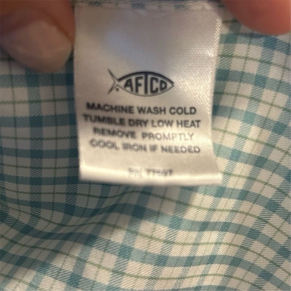 AFTCO Men's Plaid Short Sleeve Button-Up Shirt Green Blue Size L Casual - Picture 7 of 13